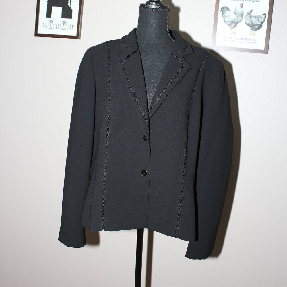 Tahari Womens Black Suit Blazer Jacket with Inset Detail Size 18